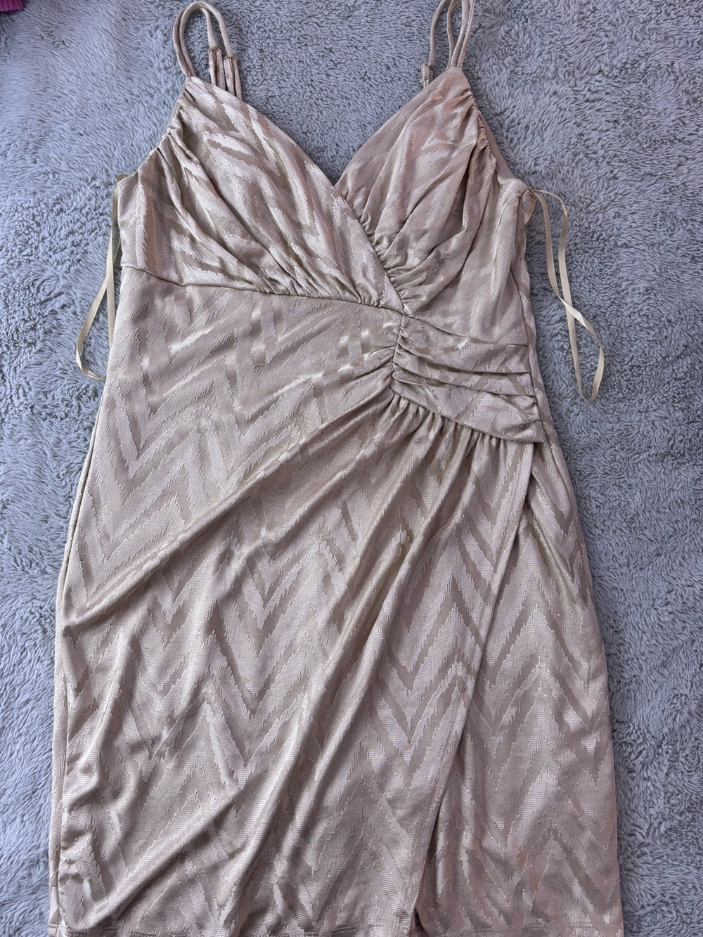 City Studio Champagne Chevron-Textured Midi Wrap Dress
